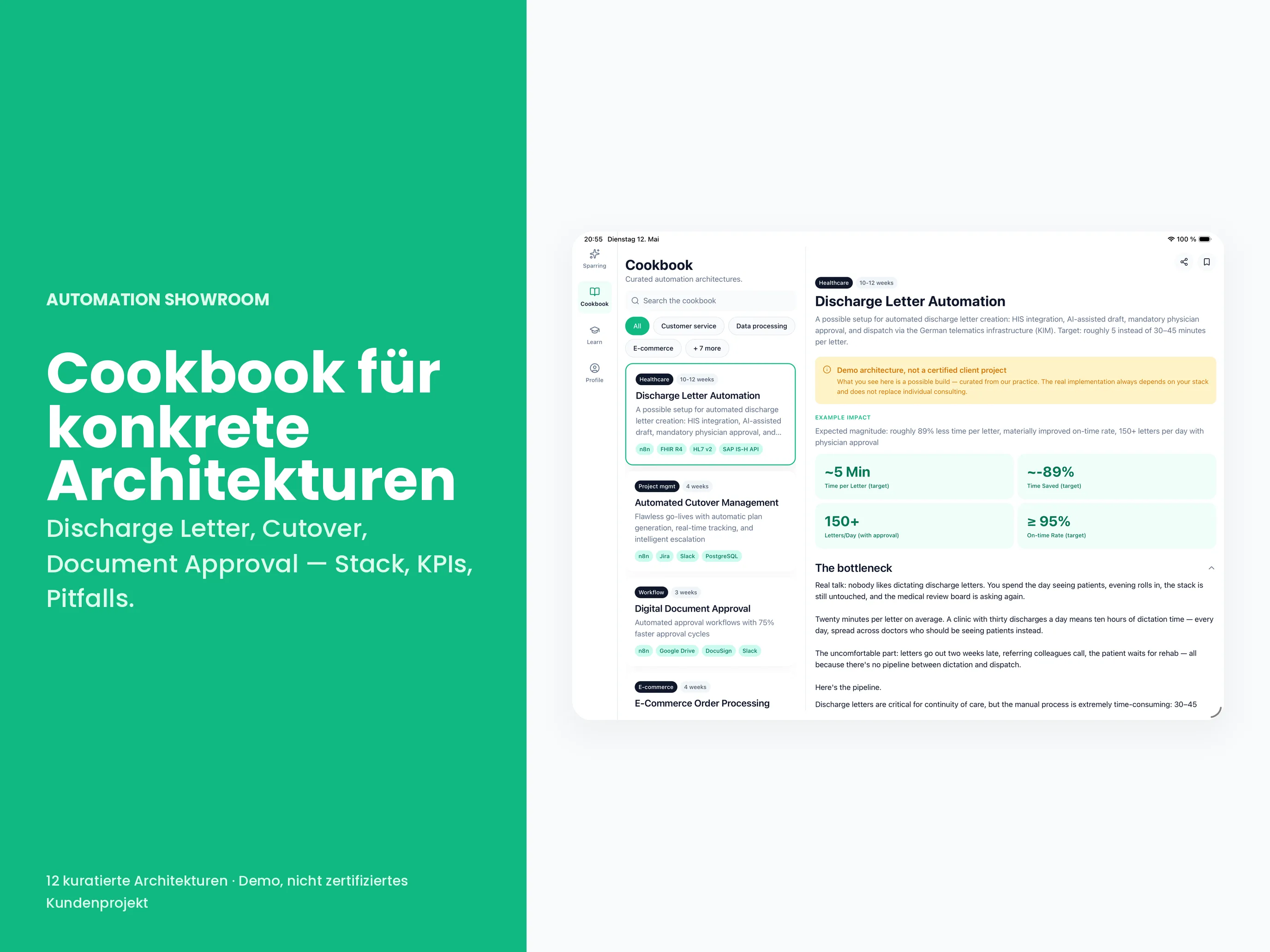 Cookbook-Detail: Stack, KPI-Targets, ehrlicher Disclaimer